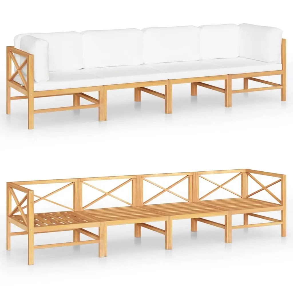 4-Seater Garden Sofa Outdoor Lounge Couch Teak Wood Cream