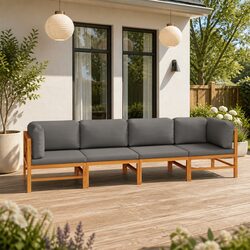 4-Seater Garden Sofa: Teak Wood, Grey Cushions, Great Quality