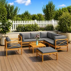 8 Piece Outdoor Lounge Set with Teak Wood Frame