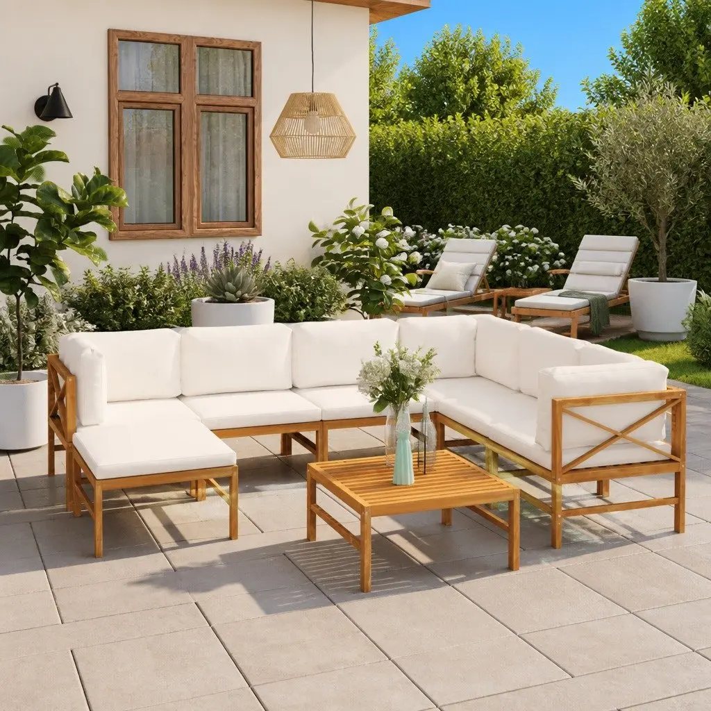 Garden Lounge Set Outdoor Furniture 8 Piece Patio Sofa with Cushions Teak