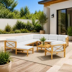 Garden Lounge Set 12 Piece Outdoor Furniture Teak Wood Cream Cushions Patio