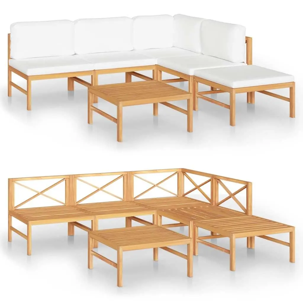 Garden Lounge Set Outdoor Furniture 6 Piece Patio Seating Cream Cushions Teak