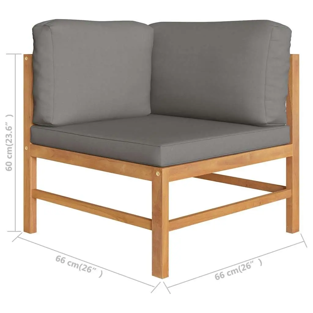 Garden Lounge Set Outdoor Furniture 6 Piece Teak Wood Grey Cushions Patio