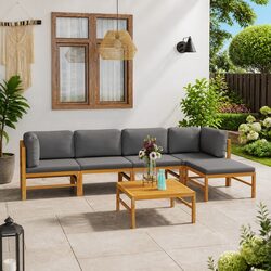6-Piece Garden Lounge Set with Cushions and Teak Wood