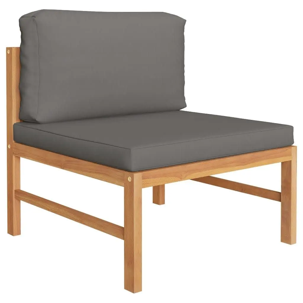 Garden Lounge Set Outdoor Furniture Teak Wood Grey Cushions 4 Piece