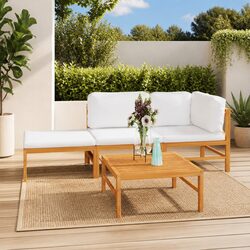 Teak Wood Garden Lounge Set: 4 Pieces with Cushions Included