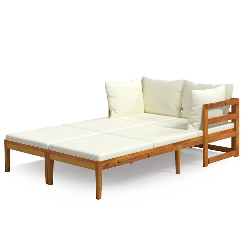 Outdoor Sun Lounger Chair Acacia Wood Sunbed with Cream Cushion Set of 2