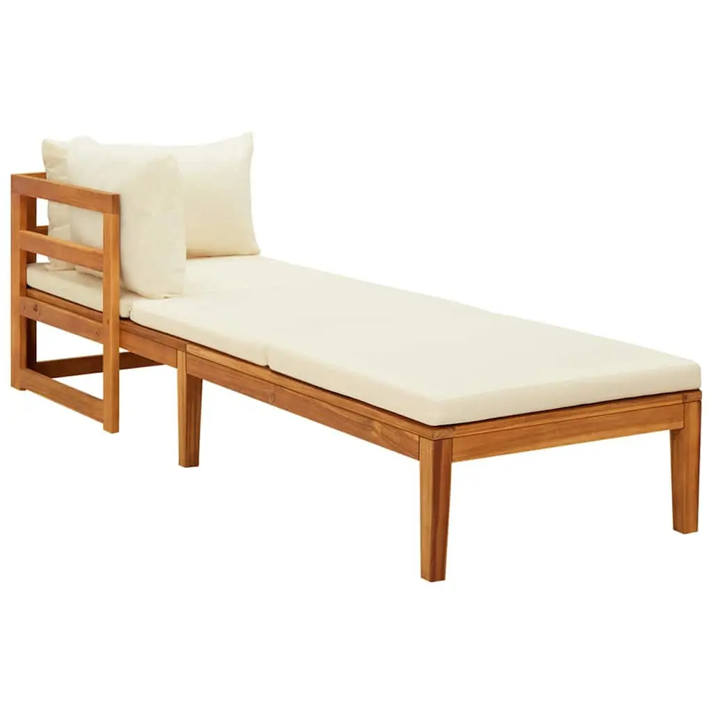 Outdoor Sun Lounger Chair Acacia Wood Sunbed with Cream Cushion Set of 2