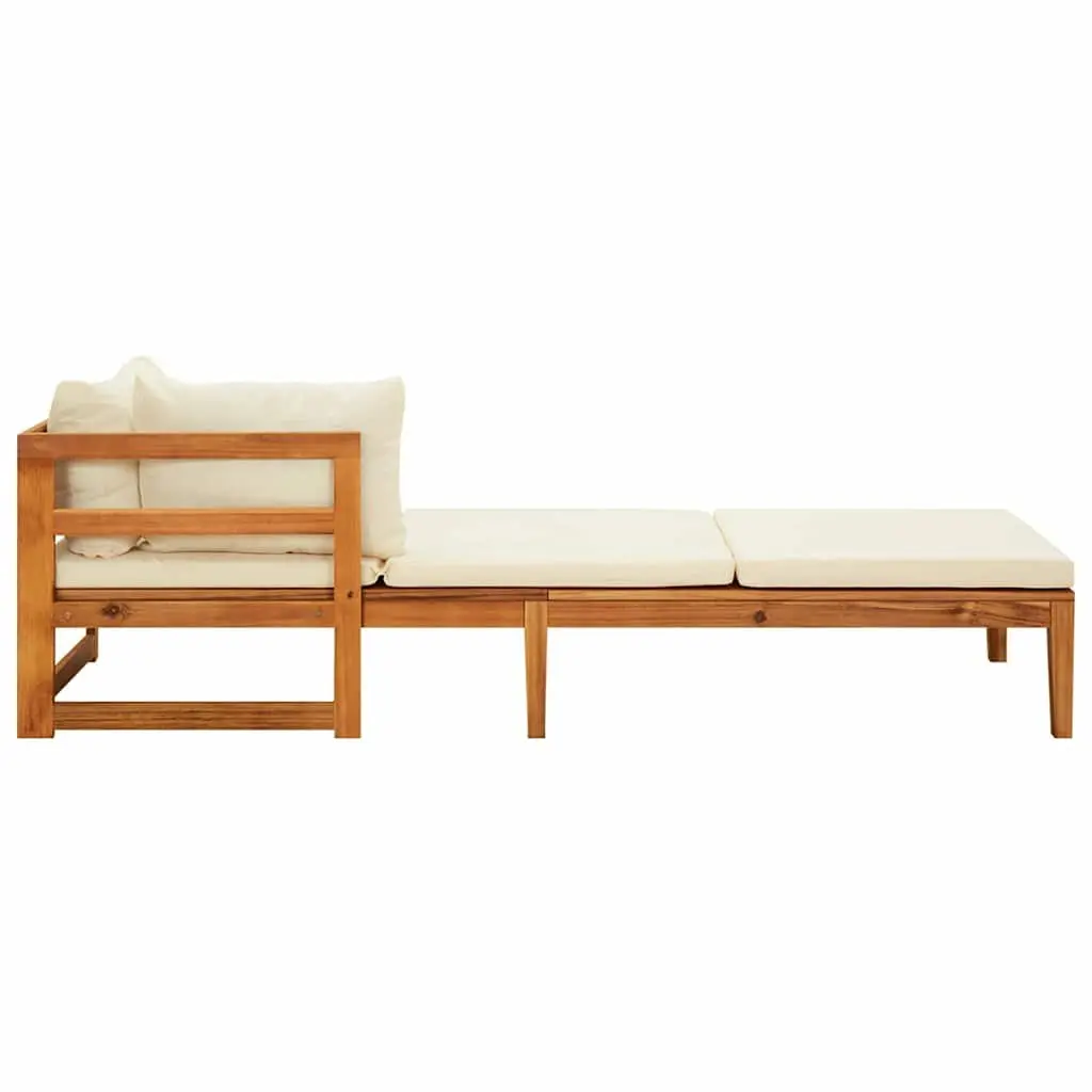 Outdoor Sun Lounger Chair Acacia Wood Sunbed with Cream Cushion Set of 2
