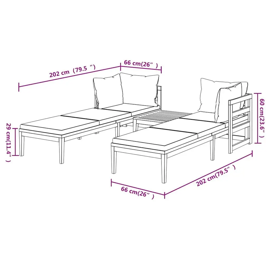 3 Piece Modular Garden Lounge Set with Acacia Wood