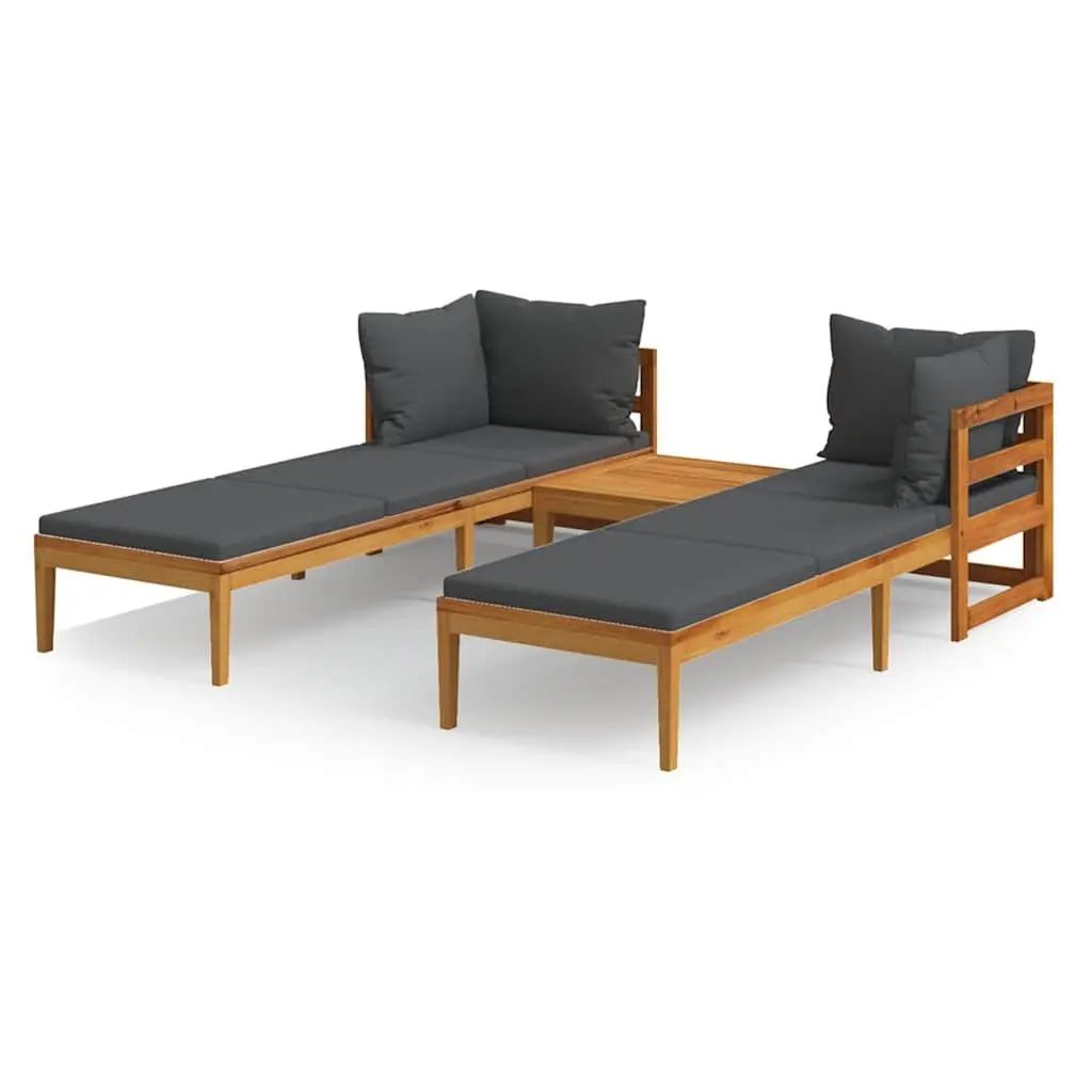 Garden Lounge Set Outdoor Use 3 Piece Acacia Wood Grey Cushioned