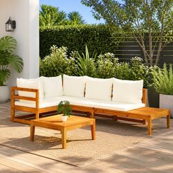 Outdoor Garden Lounge Set 4 Piece Wooden Patio Sofa Furniture with Cushions