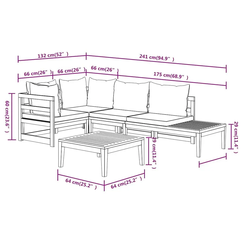 Wooden Garden Lounge Set 4 Piece Patio Furniture with Cushions