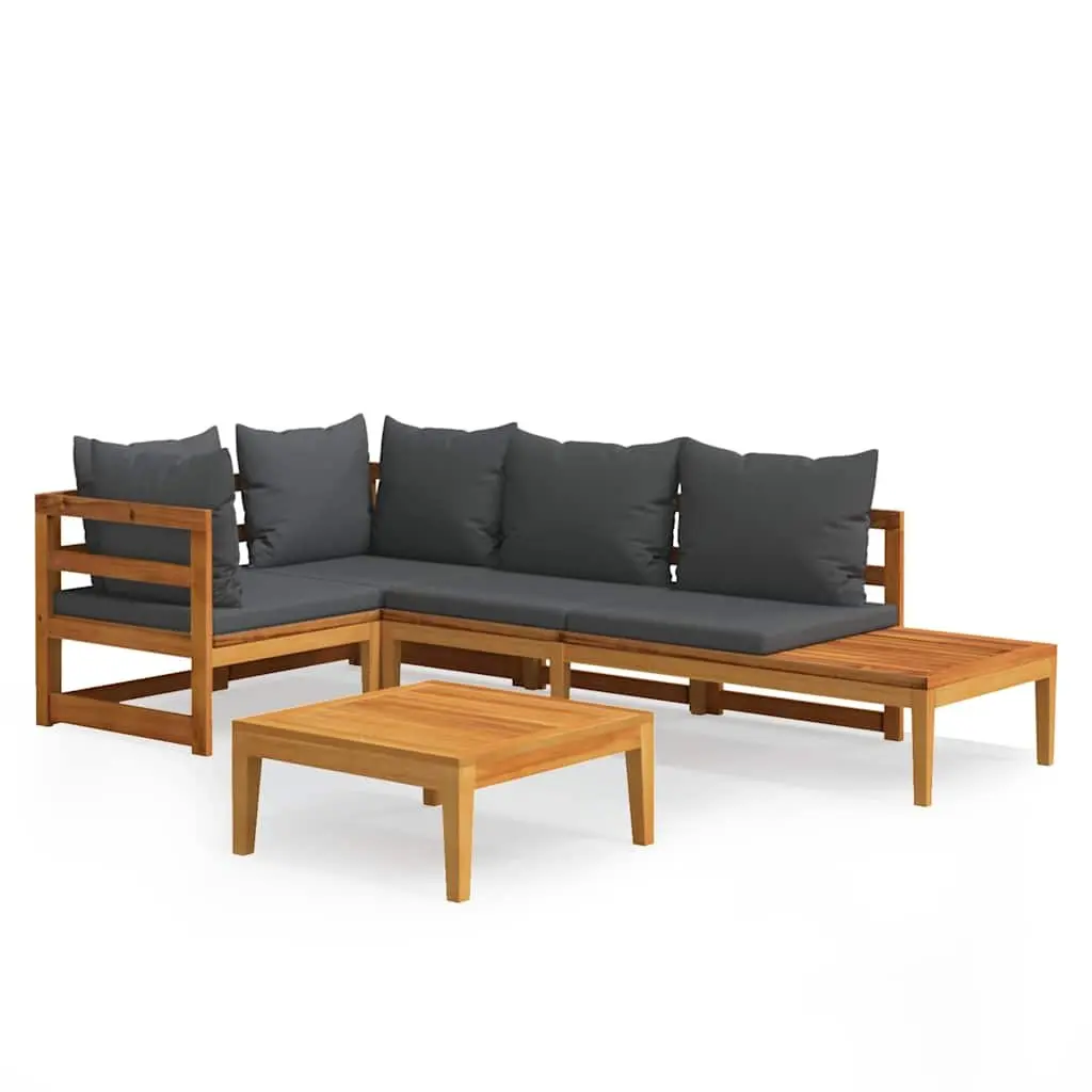 Garden Lounge Set Outdoor Patio Furniture 4 Piece Acacia Wood Grey Cushions