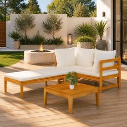 3-Piece Garden Lounge Set with Acacia Wood Construction