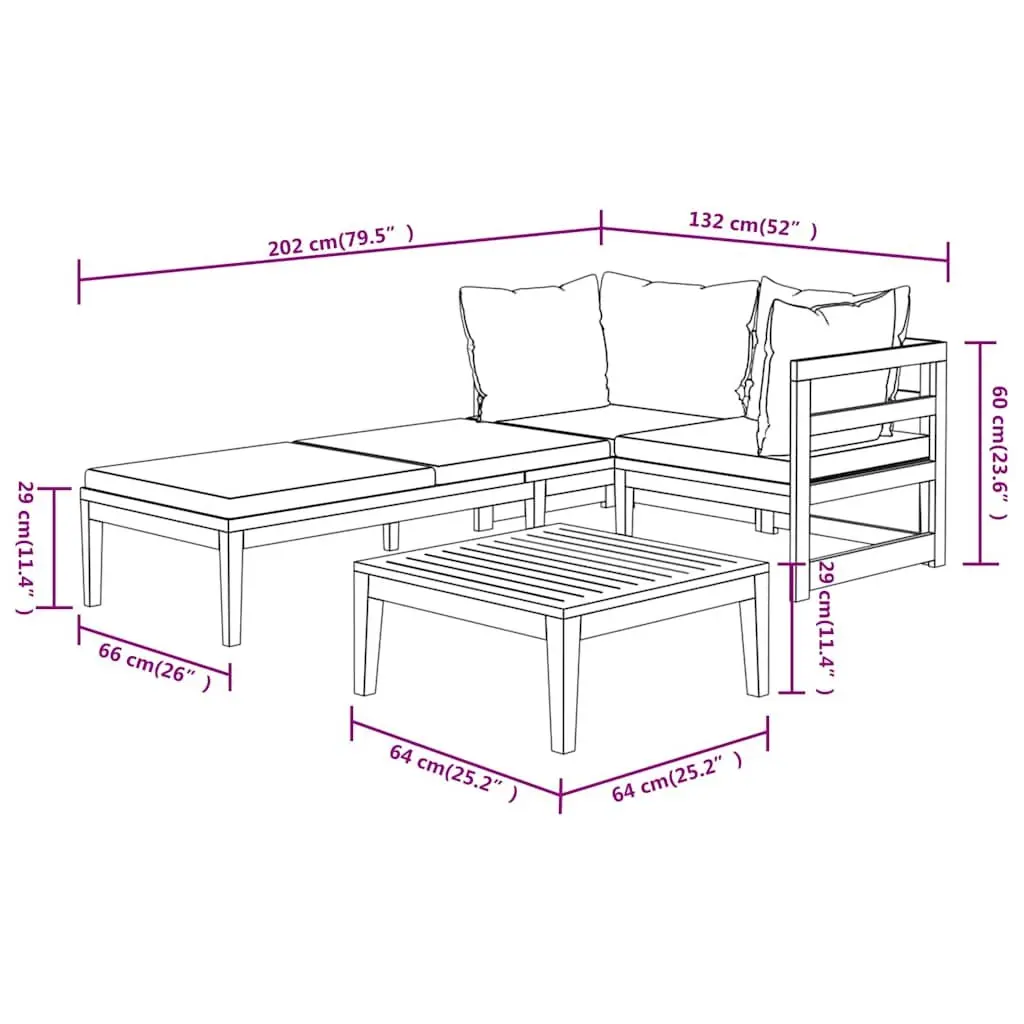 Garden Lounge Set Outdoor Patio Furniture 3 Piece Acacia Wood with Cushions