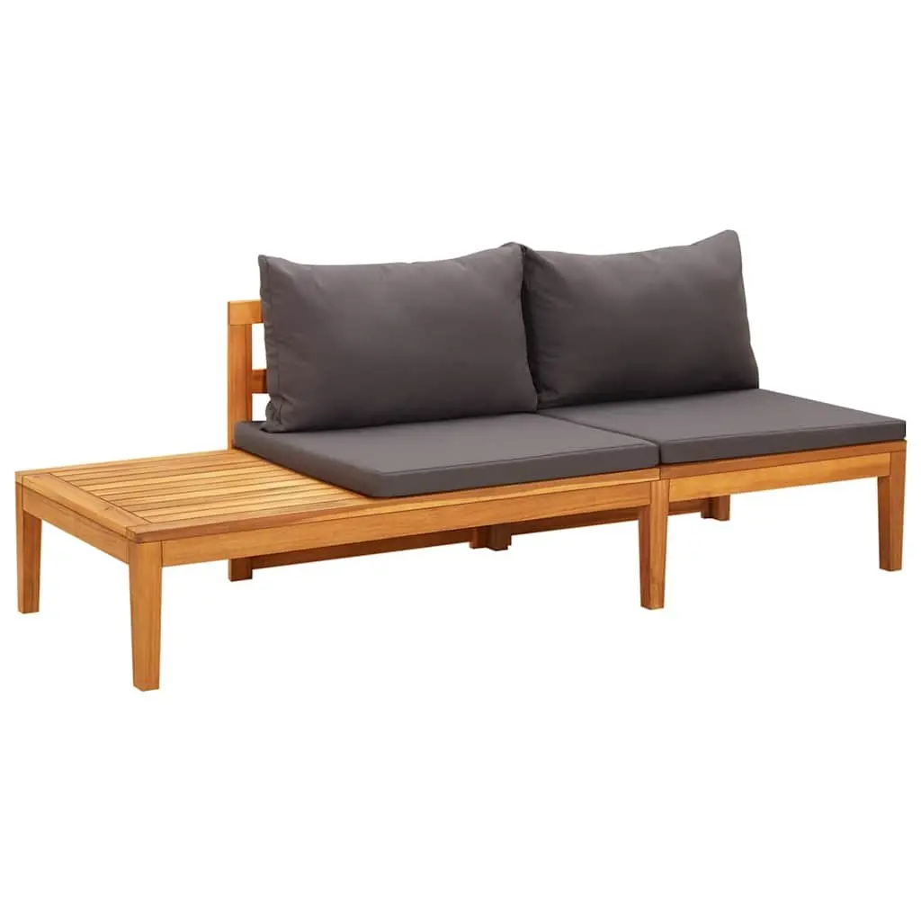 Garden Benches Outdoor Furniture Set 2 Piece Acacia Wood with Grey Cushions