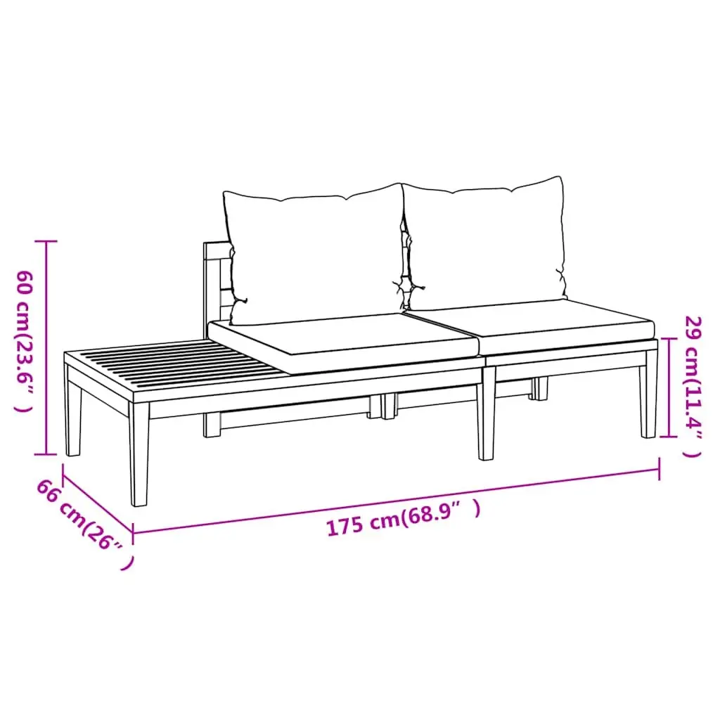 Garden Benches Outdoor Furniture Set 2 Piece Acacia Wood with Grey Cushions