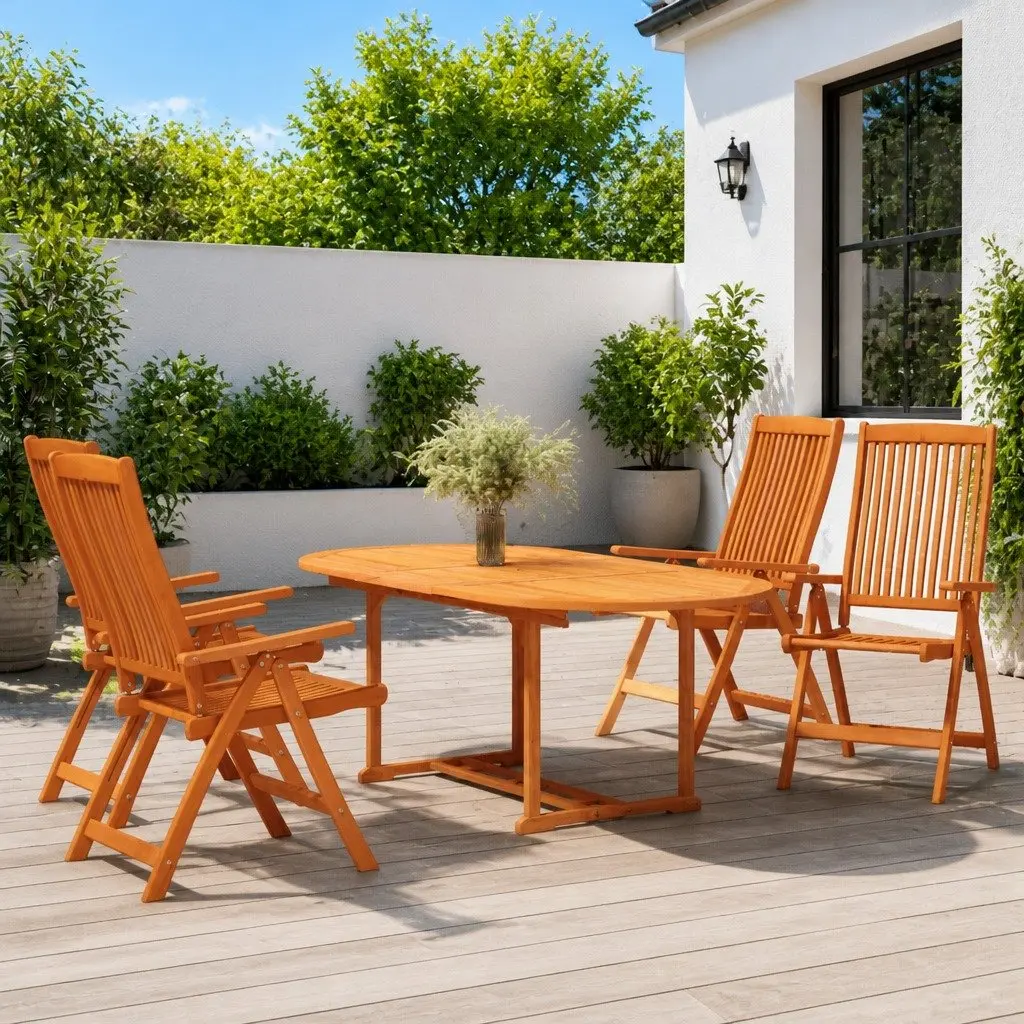 5 Piece Garden Dining Set Outdoor Patio Furniture Extendable Table Reclining Armchairs