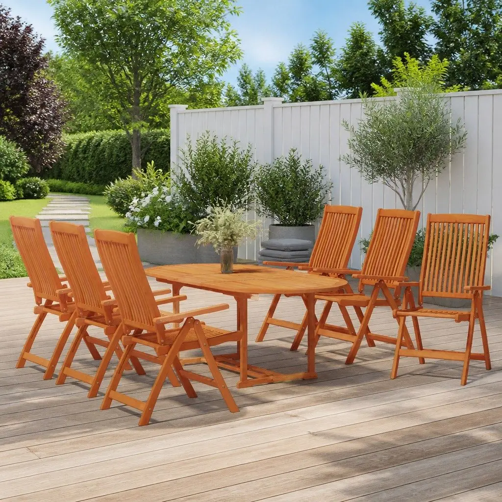 7 Piece Extendable Outdoor Dining Set with Reclining Chairs