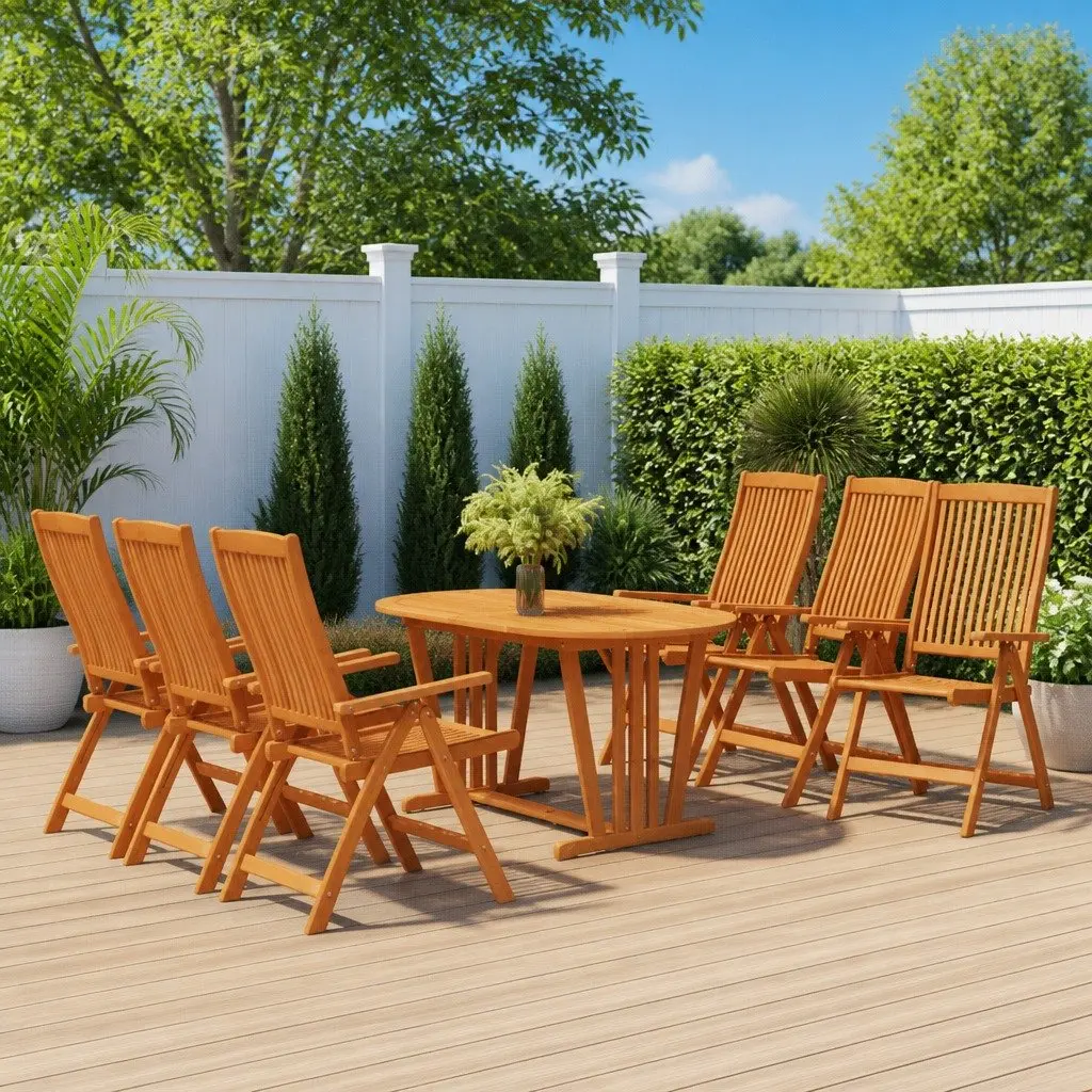 7 Piece Outdoor Dining Set Eucalyptus Wood Patio Garden Table Chairs
