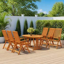 7 Piece Outdoor Dining Set Solid Eucalyptus Wood Garden Patio Table Chairs