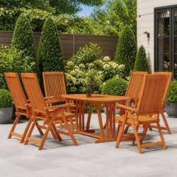 7 Piece Outdoor Dining Set Solid Eucalyptus Wood Garden Patio Furniture Brown