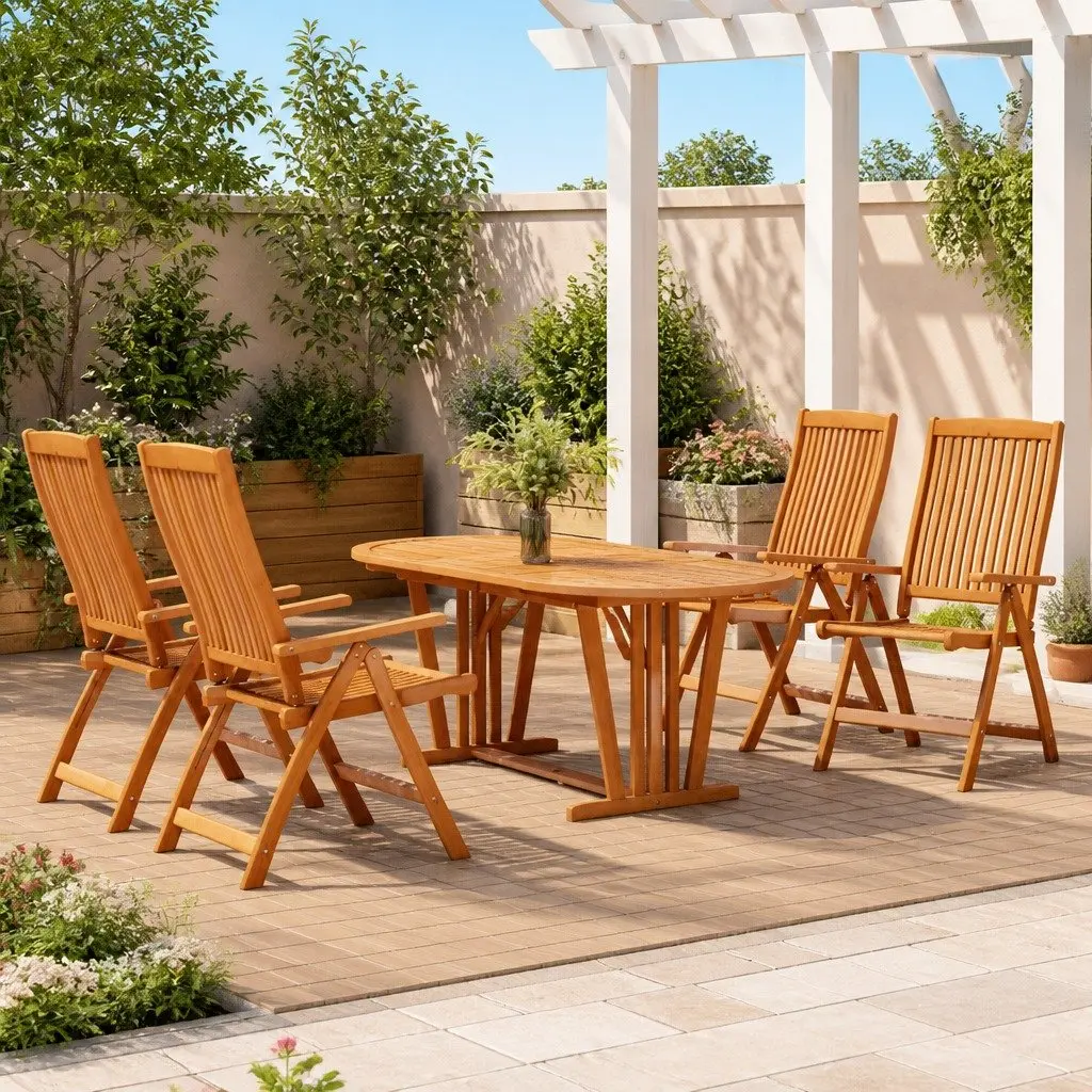 5-Piece Extendable Eucalyptus Wood Dining Set