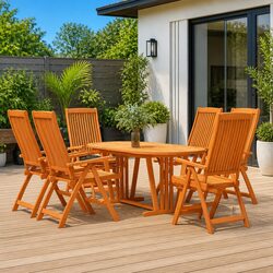 Eucalyptus Wood Garden Dining Set – 7 Pieces, Extendable Table