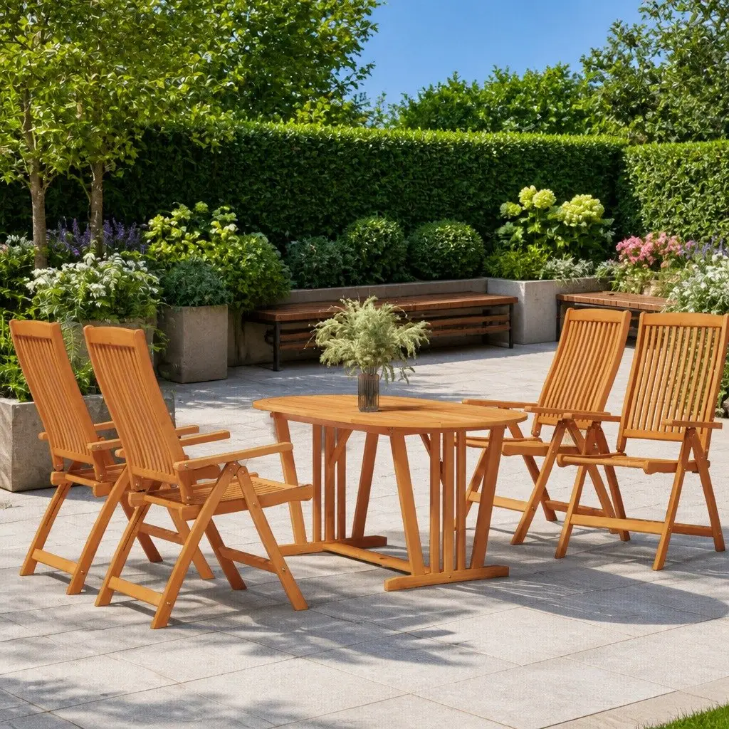 Folding Garden Chairs Outdoor Solid Wood Eucalyptus Brown 4 Piece
