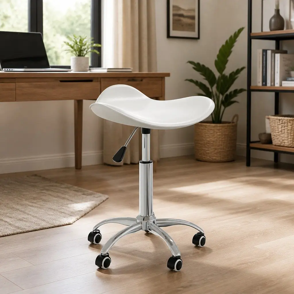 Office Chair White Faux Leather Swivel Seat Height Adjustable
