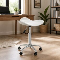Height Adjustable White Faux Leather Office Chair with Wheels
