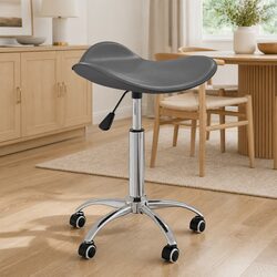 Faux Leather Swivel Chair with Rolling Castors, Grey