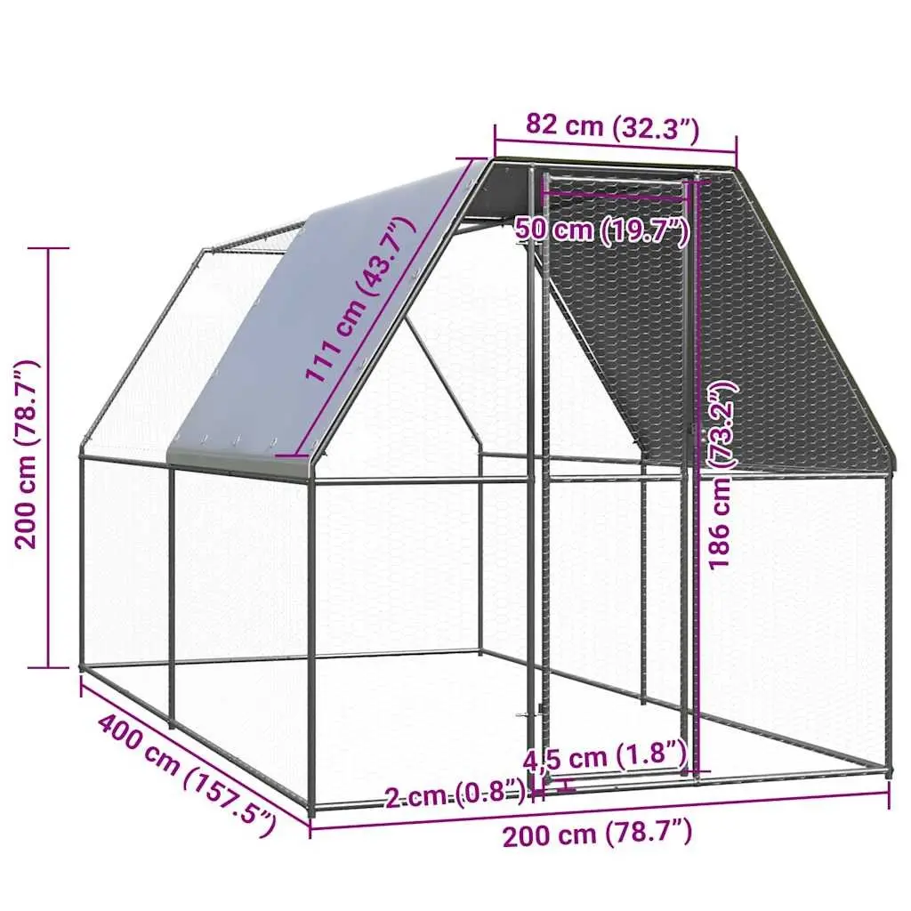 Outdoor Chicken Cage for Backyard 2x4x2 m Galvanised Steel Coop Run Hen House Aviary