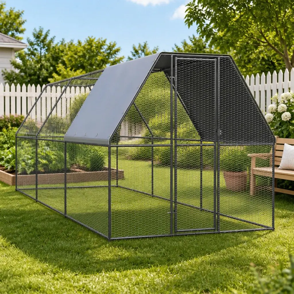 Outdoor Chicken Cage for Backyard Use 2x6x2m Galvanised Steel Enclosure