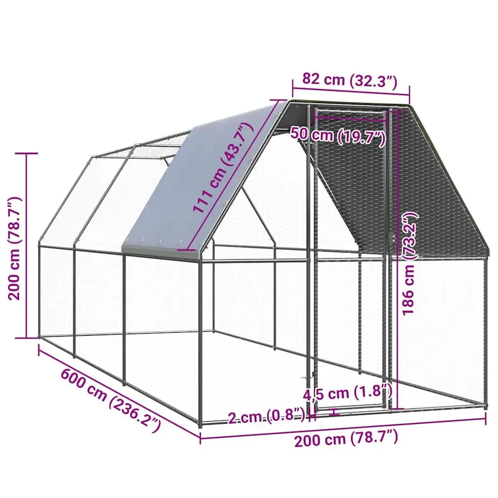Outdoor Chicken Cage for Backyard Use 2x6x2m Galvanised Steel Enclosure