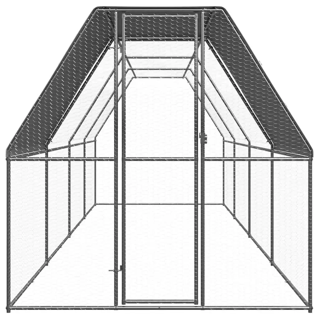 Chicken Run Enclosure Outdoor Use Galvanised Steel 2m x 8m with Water Resistant Roof