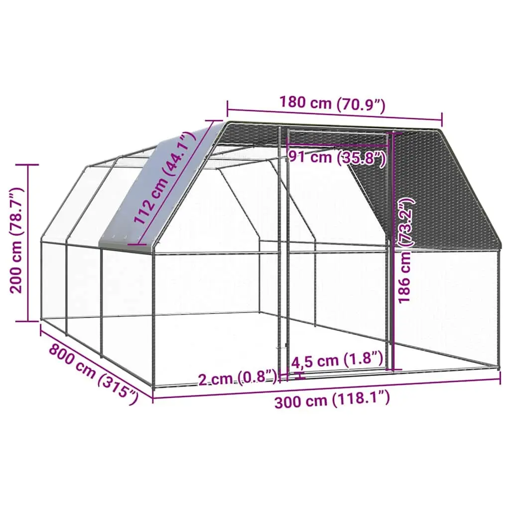 Outdoor Chicken Cage Run Galvanised Steel Enclosure for Small Animals 3 x 8 x 2 m