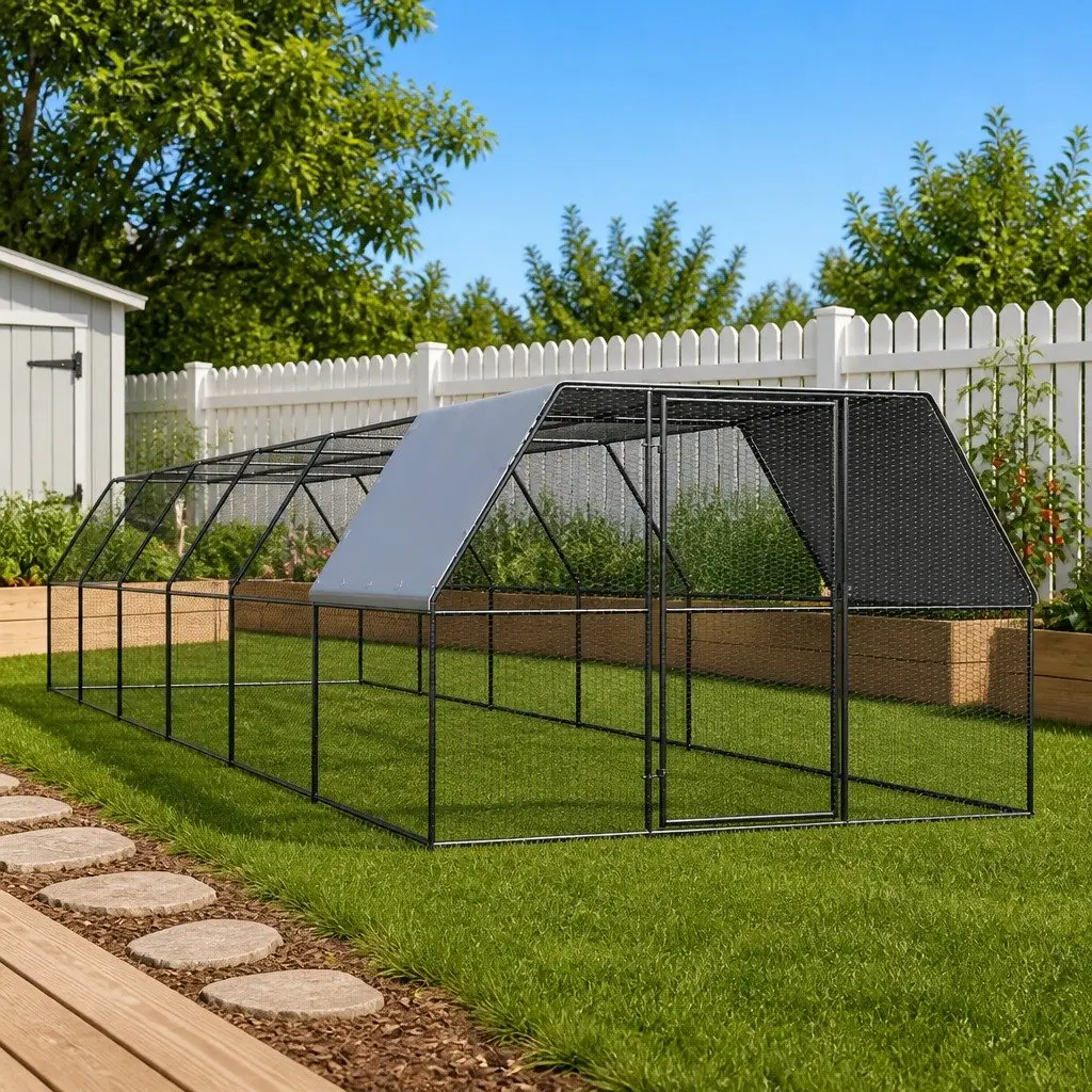 Outdoor Chicken Cage Run Enclosure for Small Animals 3x12x2m Galvanised Steel