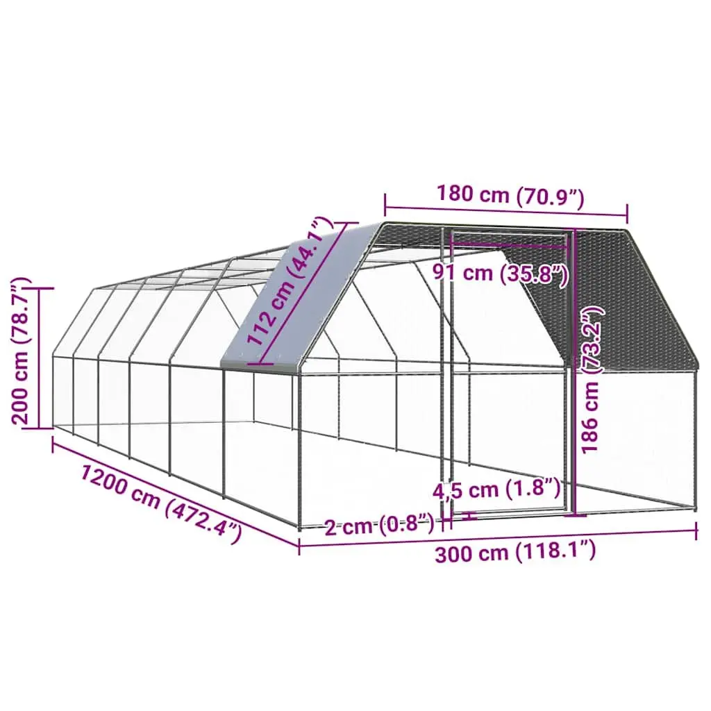 Outdoor Chicken Cage Run Enclosure for Small Animals 3x12x2m Galvanised Steel