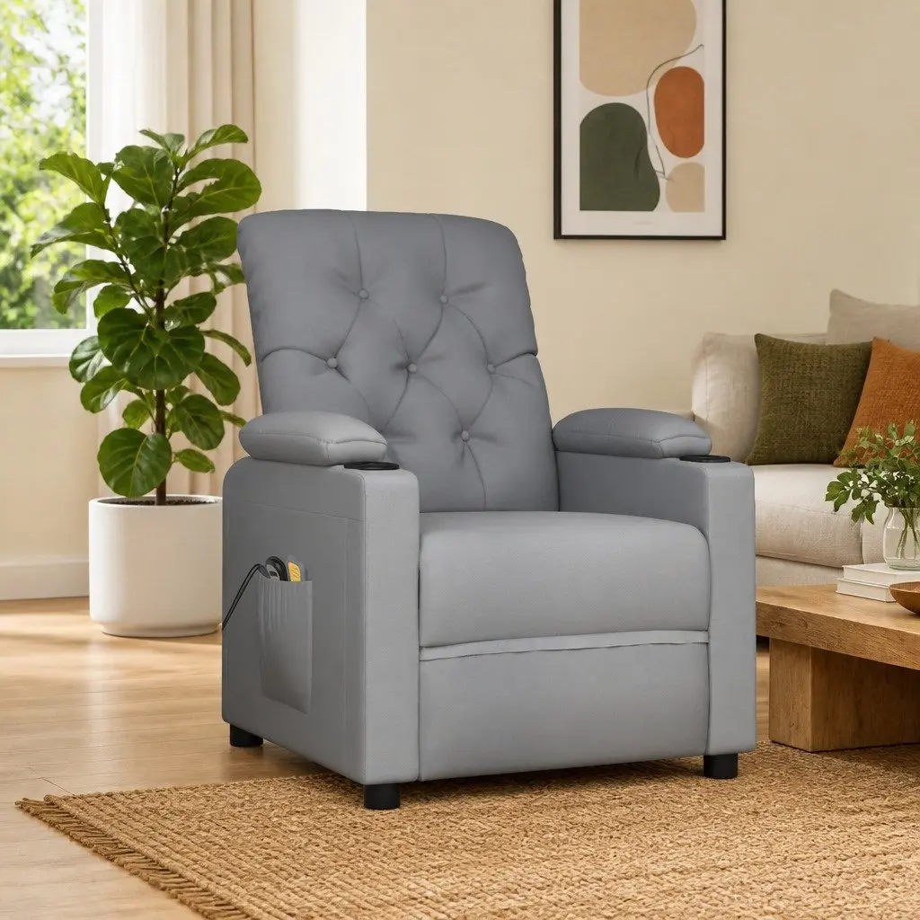 Electric Massage Chair for Health and Beauty Grey Fabric Size