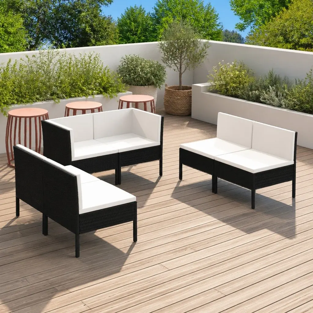 Garden Lounge Set Outdoor Furniture 6 Piece Black Poly Rattan