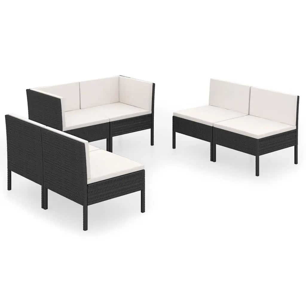 Garden Lounge Set Outdoor Furniture 6 Piece Black Poly Rattan