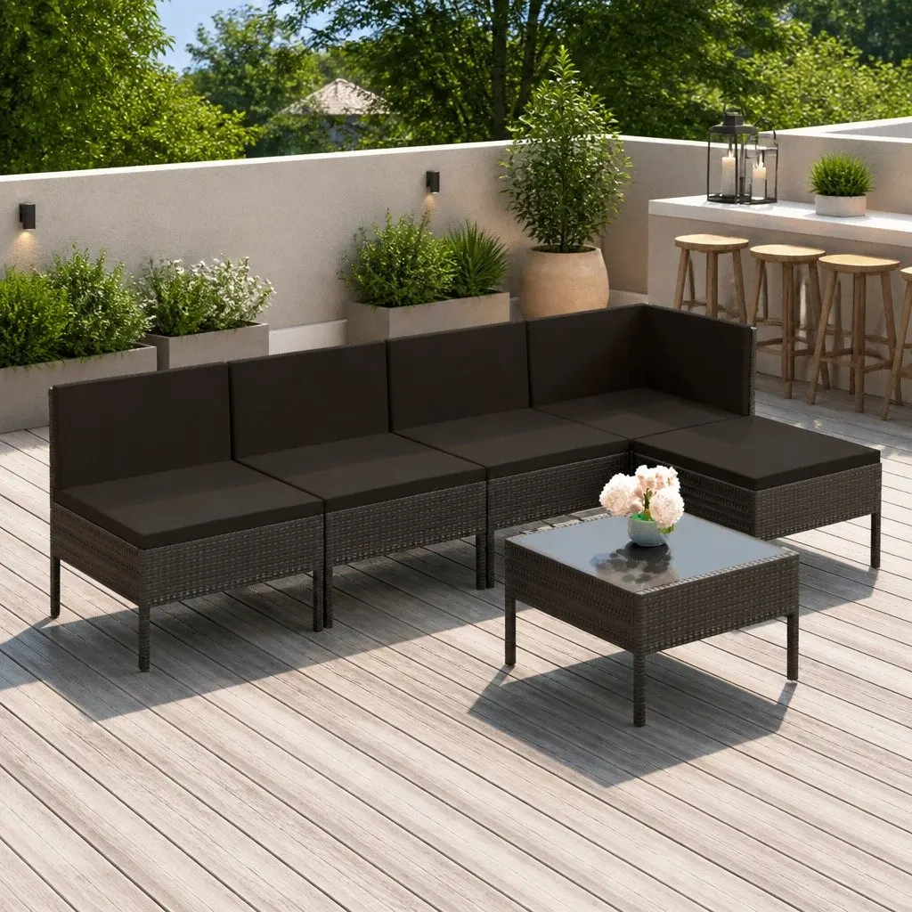 Patio Furniture Set 6 Piece Grey Rattan Lounge for Outdoor Relaxation with Cushions