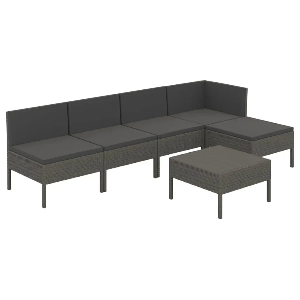 Patio Furniture Set 6 Piece Grey Rattan Lounge for Outdoor Relaxation with Cushions