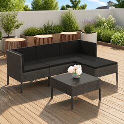5-Piece Grey Lounge Set with PE Rattan and Steel Frame