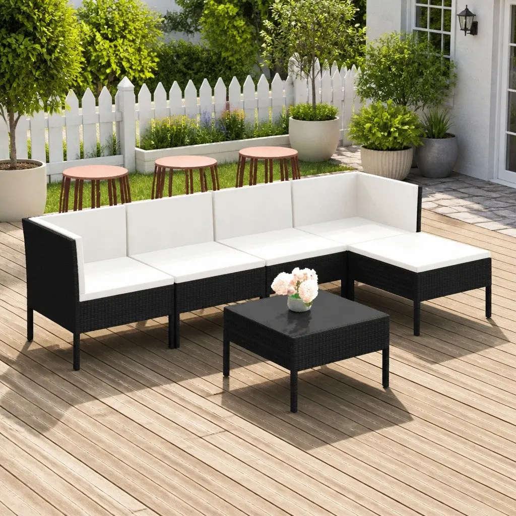 Outdoor Furniture Set 6 Piece Garden Lounge Poly Rattan Black with Soft Cushions
