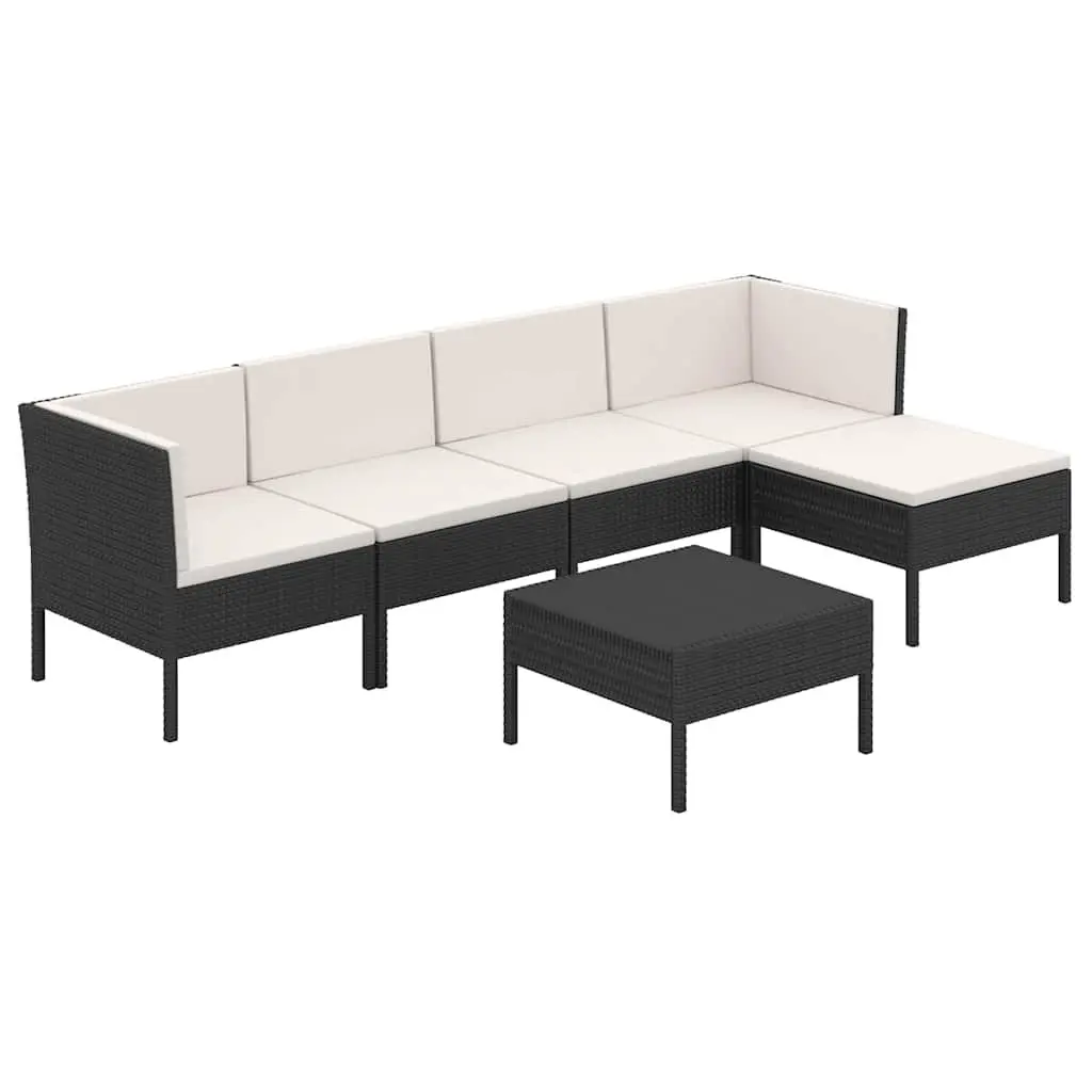 Outdoor Furniture Set 6 Piece Garden Lounge Poly Rattan Black with Soft Cushions