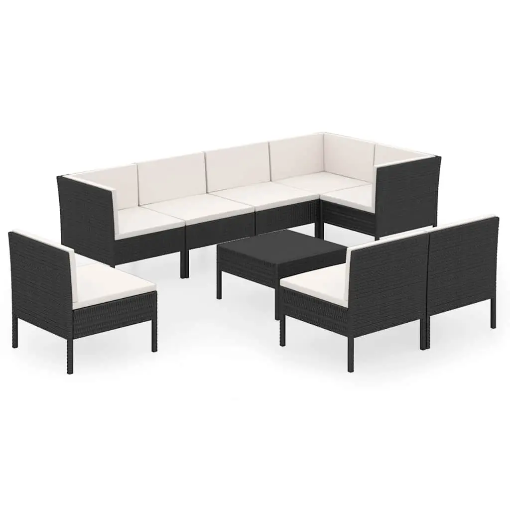 Garden Lounge Set 9 Piece Outdoor Furniture Poly Rattan Black Patio Seating