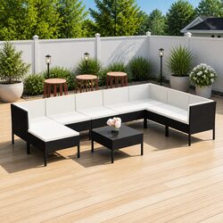 Specifications of 9-Piece Black Poly Rattan Lounge Set